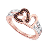 10kt Rose Gold Womens Round Red Colored Diamond Double Heart Love Ring 1/6 Cttw 89707 - shirin-diamonds