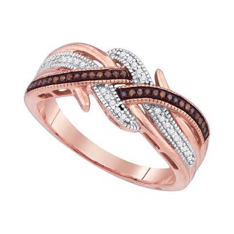 10kt Rose Gold Womens Round Red Colored Diamond Crossover Band Ring 1/6 Cttw 89742 - shirin-diamonds