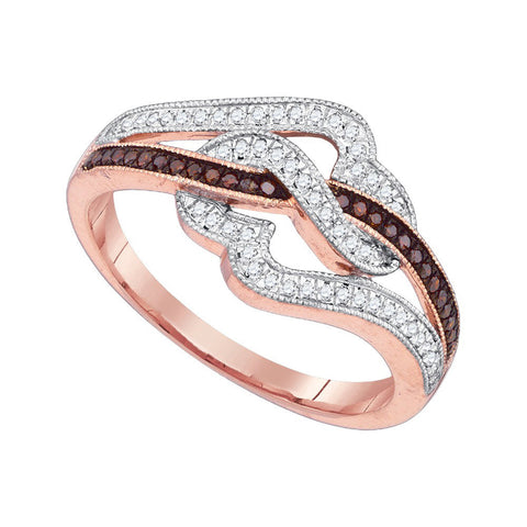 10k Pink Rose Gold Red Colored Diamond Womens Unique Cocktail Heart Band Ring 1/4 Cttw 89743 - shirin-diamonds