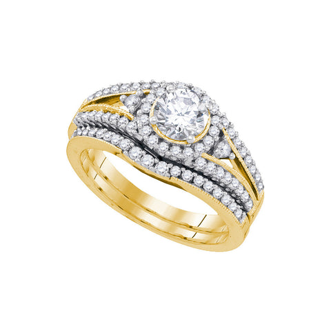 14kt Yellow Gold Womens Round Diamond Halo Bridal Wedding Engagement Ring Band Set 1-1/4 Cttw 90085 - shirin-diamonds