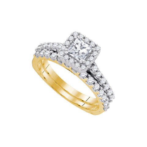 14kt Yellow Gold Womens Princess Diamond Halo Bridal Wedding Engagement Ring Band Set 1-1/4 Cttw 90110 - shirin-diamonds