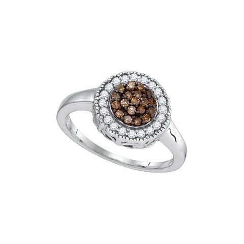 Sterling Silver Womens Round Cognac-brown Colored Diamond Cluster Ring 1/3 Cttw 90181 - shirin-diamonds