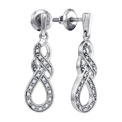 Sterling Silver Womens Round Diamond Infinity Dangle Screwback Earrings 1/8 Cttw 90189 - shirin-diamonds