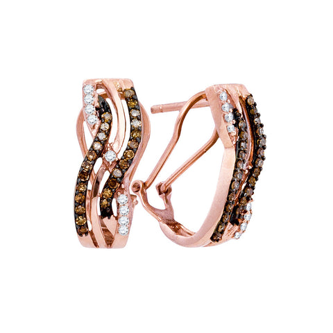10kt Rose Gold Womens Round Cognac-brown Colored Diamond Striped Hoop Earrings 1/2 Cttw 90239 - shirin-diamonds