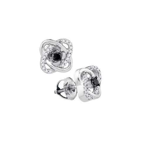 10kt White Gold Womens Round Black Colored Diamond Solitaire Oval Frame Earrings 1/4 Cttw 90242 - shirin-diamonds