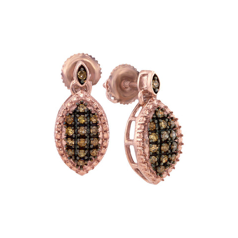 10kt Rose Gold Womens Round Cognac-brown Colored Diamond Dangle Earrings 1/3 Cttw 90247 - shirin-diamonds