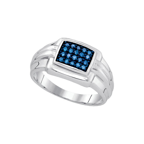Sterling Silver Mens Round Blue Colored Diamond Band Wedding Anniversary Ring 1/4 Cttw 90256 - shirin-diamonds