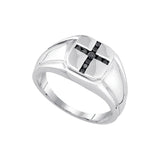Sterling Silver Mens Round Black Colored Diamond Cross Faith Ring 1/4 Cttw 90263 - shirin-diamonds