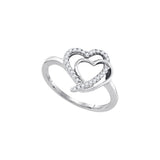 Sterling Silver Womens Round Diamond Double Joined Heartss Love Ring 1/6 Cttw 90311 - shirin-diamonds
