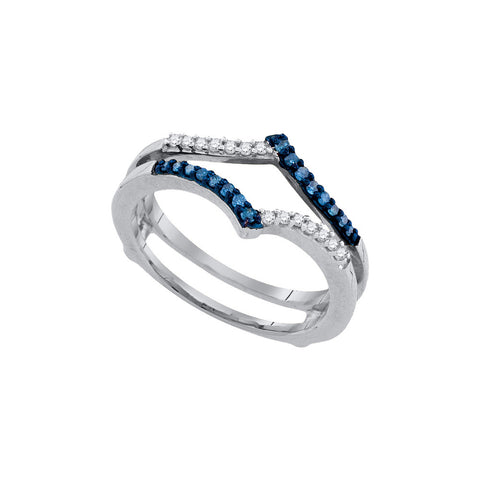 10kt White Gold Womens Round Blue Colored Diamond Ring Guard Wrap Enhancer Band 1/5 Cttw 90361 - shirin-diamonds