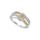 Sterling Silver Womens Round Yellow Colored Diamond Swirl Cluster Ring 1/5 Cttw 90376 - shirin-diamonds