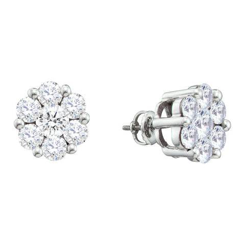 14kt White Gold Womens Round Diamond Flower Cluster Stud Earrings 1/2 Cttw 9041 - shirin-diamonds