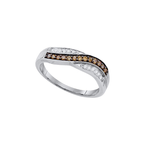10kt White Gold Womens Round Cognac-brown Colored Diamond Band Ring 1/4 Cttw 90461 - shirin-diamonds