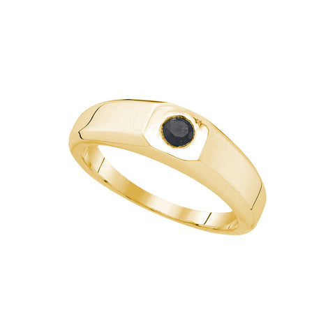 10k Yellow Gold Mens Black Colored Round Diamond Solitaire Wedding Anniversary Band Ring 1/3 Cttw 90469 - shirin-diamonds