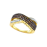 10kt Yellow Gold Womens Round Cognac-brown Colored Diamond Crossover Band Ring 3/4 Cttw 90501 - shirin-diamonds