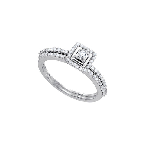 10kt White Gold Womens Round Diamond Slender Bridal Wedding Engagement Ring Band Set 1/3 Cttw 90886 - shirin-diamonds