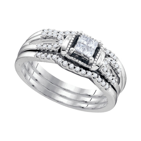 10kt White Gold Womens Princess Diamond 3-Piece Bridal Wedding Engagement Ring Band Set 1/4 Cttw 90890 - shirin-diamonds