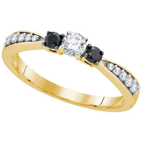 10kt Yellow Gold Womens Round Diamond 3-stone Tapered Bridal Wedding Engagement Ring 3/8 Cttw 90948 - shirin-diamonds