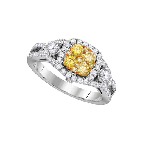 14kt White Gold Womens Round Yellow Diamond Cluster Bridal Wedding Engagement Ring 1-1/8 Cttw 91503 - shirin-diamonds