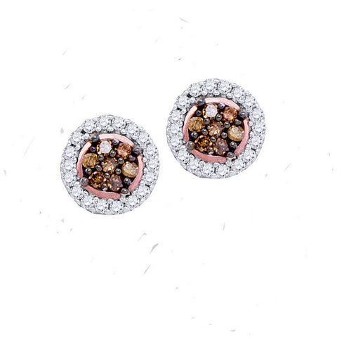 10k Rose Gold Womens Cognac-brown Colored Diamond Flower Cluster Screwback Stud Earrings 1/4 Cttw 91562 - shirin-diamonds