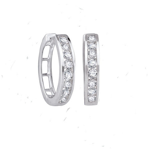 10kt White Gold Womens Round Channel-set Diamond Single Row Hoop Earrings 1/2 Cttw 91566 - shirin-diamonds