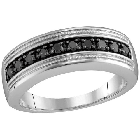 Sterling Silver Mens Round Black Colored Diamond Milgrain Wedding Anniversary Band Ring 1/2 Cttw 91571 - shirin-diamonds