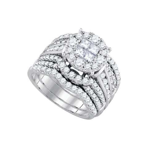 14kt White Gold Womens Princess Soleil Diamond Bridal Wedding Engagement Ring Band Set 2-1/2 Cttw 91618 - shirin-diamonds