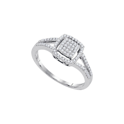 10kt White Gold Womens Round Diamond Square Frame Cluster Split-shank Ring 1/4 Cttw 92057 - shirin-diamonds