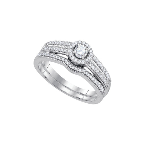 10k White Gold Womens Round Diamond Bridal Wedding Engagement Ring Band Set 3/8 Cttw 92162 - shirin-diamonds