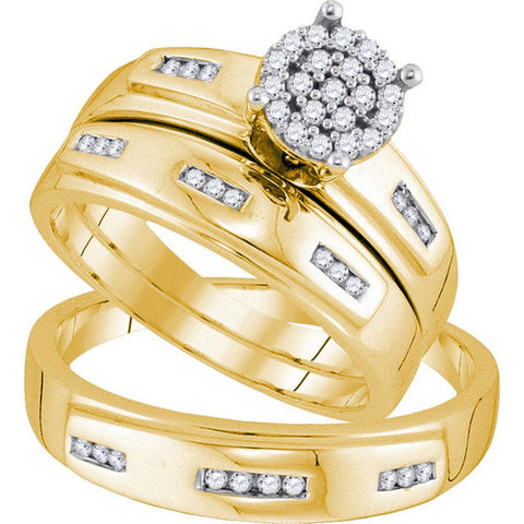 10kt Yellow Gold His & Hers Round Diamond Cluster Matching Bridal Wedding Ring Band Set 1/3 Cttw 92273 - shirin-diamonds