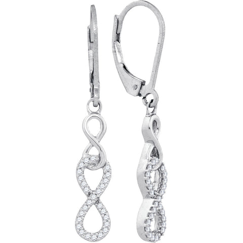 Sterling Silver Womens Round Diamond Infinity Dangle Earrings 1/5 Cttw 92274 - shirin-diamonds