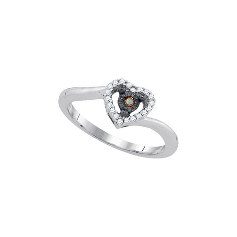Sterling Silver Womens Round Cognac-brown Colored Diamond Heart Ring 1/10 Cttw 92334 - shirin-diamonds