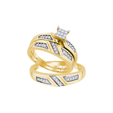 Sterling Silver His & Hers Princess Diamond Cluster Matching Bridal Wedding Ring Band Set 1/3 Cttw 92340 - shirin-diamonds