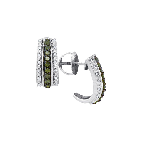 10kt White Gold Womens Round Green Colored Diamond Half J Hoop Earrings 1/3 Cttw 92347 - shirin-diamonds