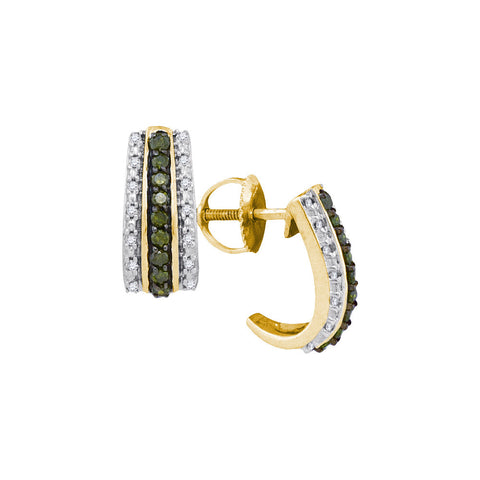 10kt Yellow Gold Womens Round Green Colored Diamond Half J Hoop Earrings 1/3 Cttw 92348 - shirin-diamonds
