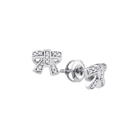 10kt White Gold Womens Round Diamond Ribbon Bow Cluster Screwback Earrings 1/10 Cttw 92354 - shirin-diamonds