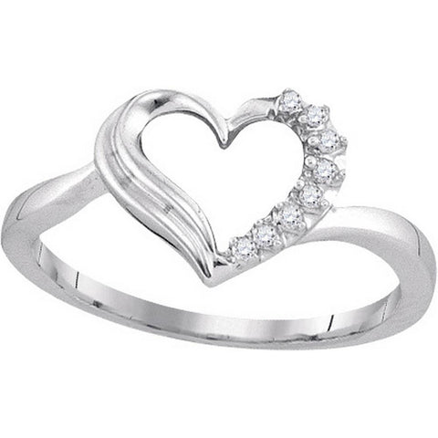 Sterling Silver Womens Round Diamond Heart Love Ring 1/20 Cttw 92523 - shirin-diamonds