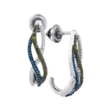 10kt White Gold Womens Round Green Blue Colored Diamond Half J Hoop Earrings 1/4 Cttw 92540 - shirin-diamonds