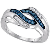 10kt White Gold Womens Round Blue Colored Diamond Band Ring 1/4 Cttw 92575 - shirin-diamonds