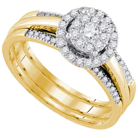 14kt Yellow Gold Womens Round Diamond Bridal Wedding Engagement Ring Band Set 1/2 Cttw 92704 - shirin-diamonds