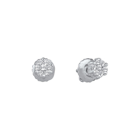 14k White Gold Round Diamond Flower Cluster Womens Screwback Stud Earrings 1/6 Cttw 9276 - shirin-diamonds