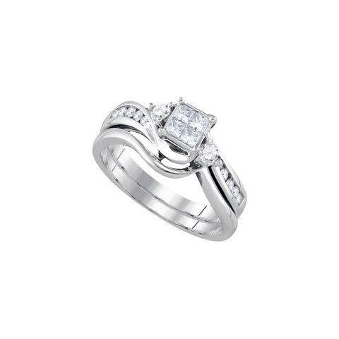 14kt White Gold Womens Diamond Princess Bridal Wedding Engagement Ring Band Set 1/2 Cttw 92811 - shirin-diamonds