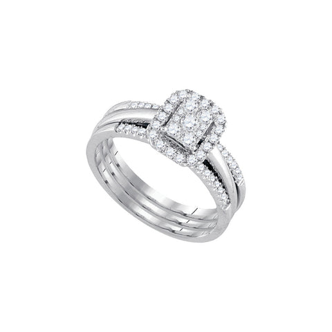 14kt White Gold Womens Diamond Cluster Amour Bridal Wedding Engagement Ring Band Set 1/2 Cttw 92825 - shirin-diamonds
