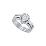 14k White Gold Round Diamond Teardrop Cluster 3-Piece Bridal Wedding Engagement Ring Set 1/2 Cttw 92826 - shirin-diamonds