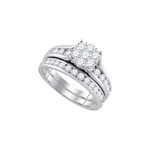 14kt White Gold Womens Round Diamond Flower Cluster Bridal Wedding Engagement Ring Band Set 1-1/2 Cttw 92849 - shirin-diamonds