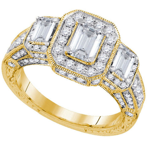 14kt Yellow Gold Womens Emerald Diamond 3-stone Bridal Wedding Engagement Ring 2.00 Cttw 92876 - shirin-diamonds