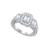 14kt White Gold Womens Emerald Diamond 3-stone Bridal Wedding Engagement Ring 2.00 Cttw 92877 - shirin-diamonds