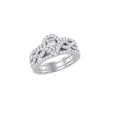 14kt White Gold Womens Pear Diamond Bridal Wedding Engagement Ring Band Set 7/8 Cttw 92918 - shirin-diamonds