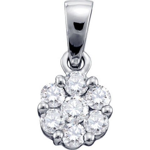 14kt White Gold Womens Round Diamond Cluster Pendant 1/10 Cttw 9302 - shirin-diamonds