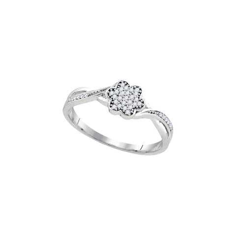 10kt White Gold Womens Round Diamond Flower Cluster Ring 1/10 Cttw 93177 - shirin-diamonds